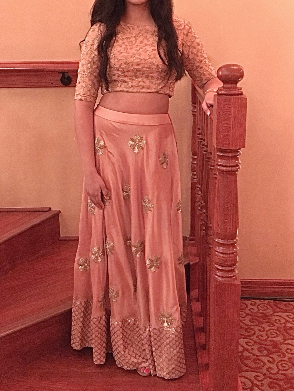 Peach and Gold Custom Made Lengha